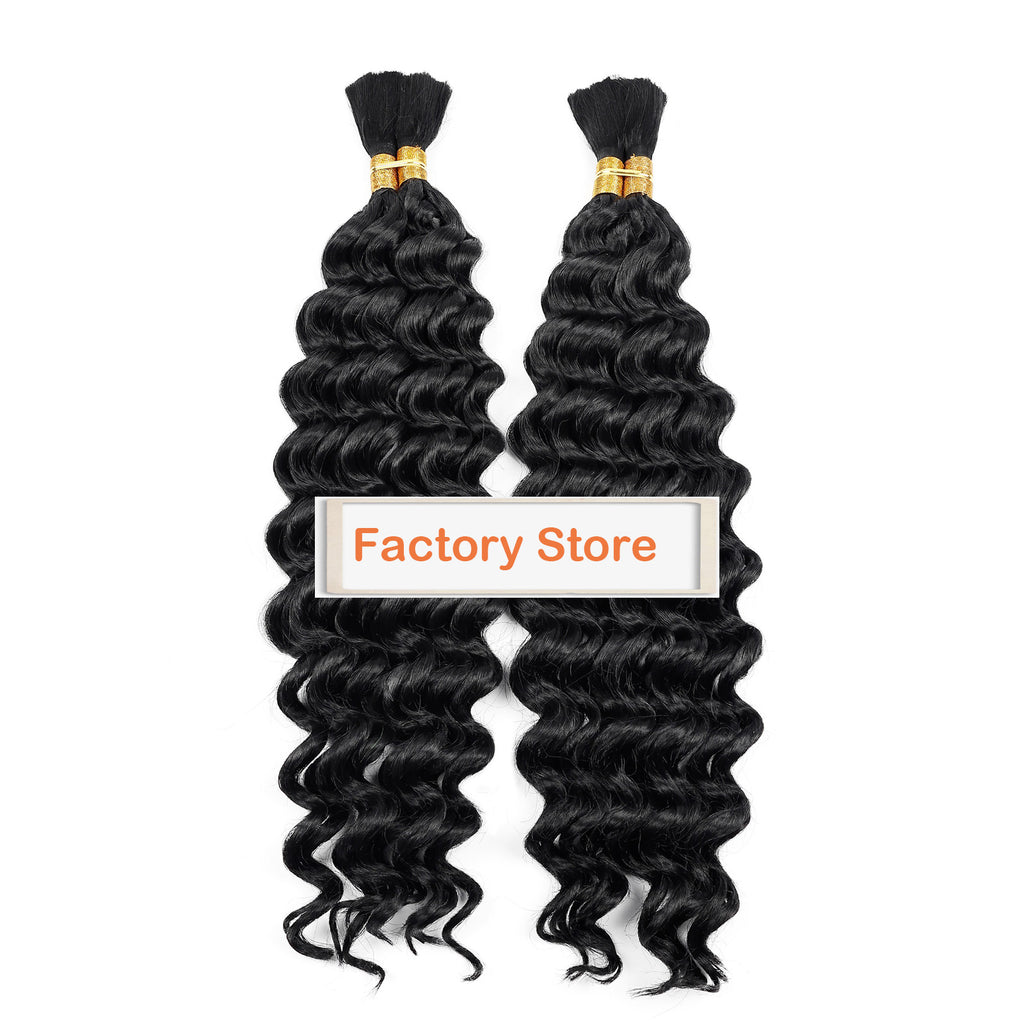 Virgin Remy Braiding Human Hair for Boho Braids, Full End Deep Wave Bulk for Braiding Bohemian Knotless Braids 100g #1B Natural Color