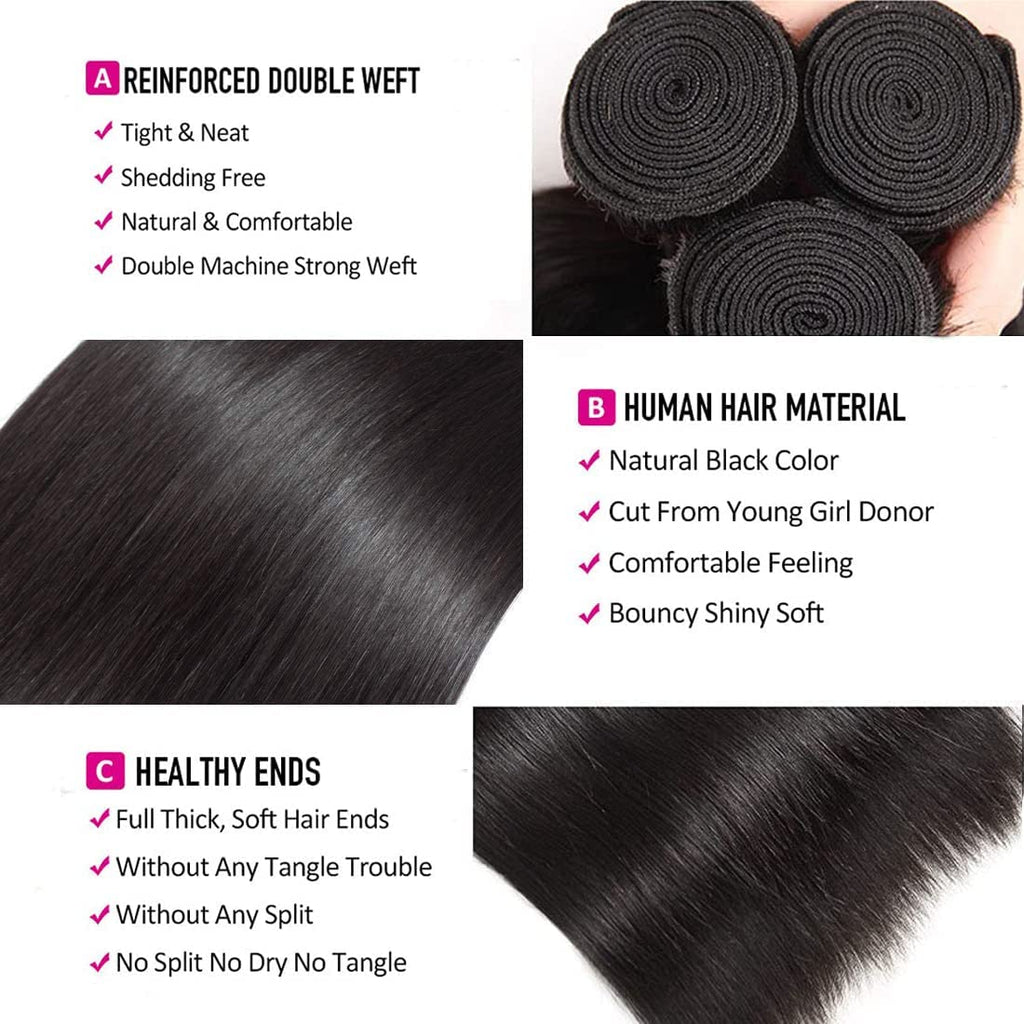 100% Virgin Human Hair Bundles Straight Silky Soft Sew-In Weave Brazilian Hair Weft 100g