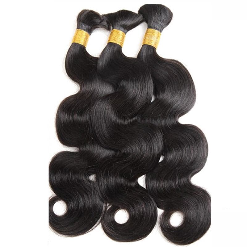 Boho Hair Bulk Virgin Remy Human Hair for Boho Braids, Body Wave Bulk for Braiding Bohemian Knotless Braids 100g #1B Natural Color
