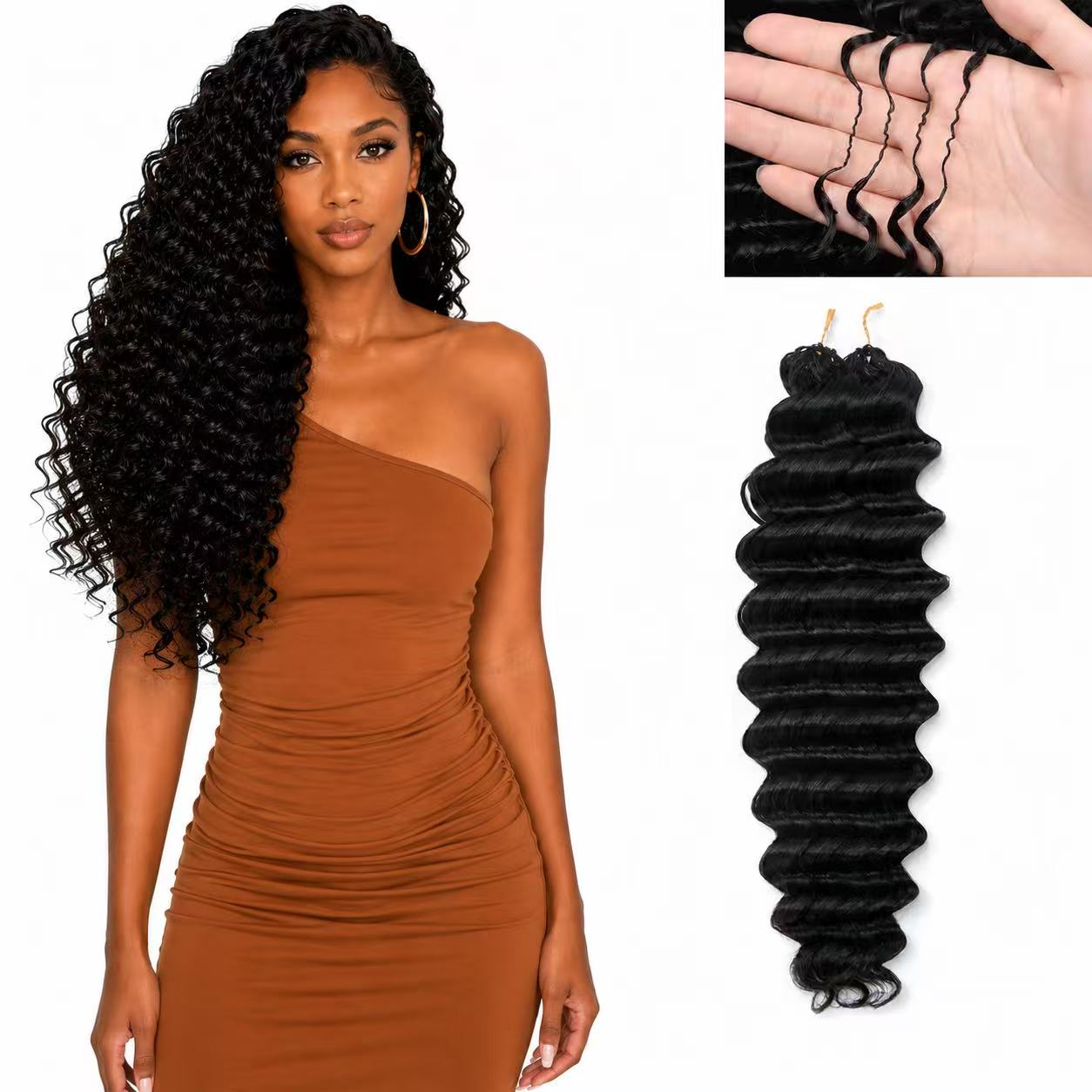 Feather Crochet Hair Virgin Human Hair Deep Wave Silky Soft Crochet Hair Braids 110g/bundle Natural Color