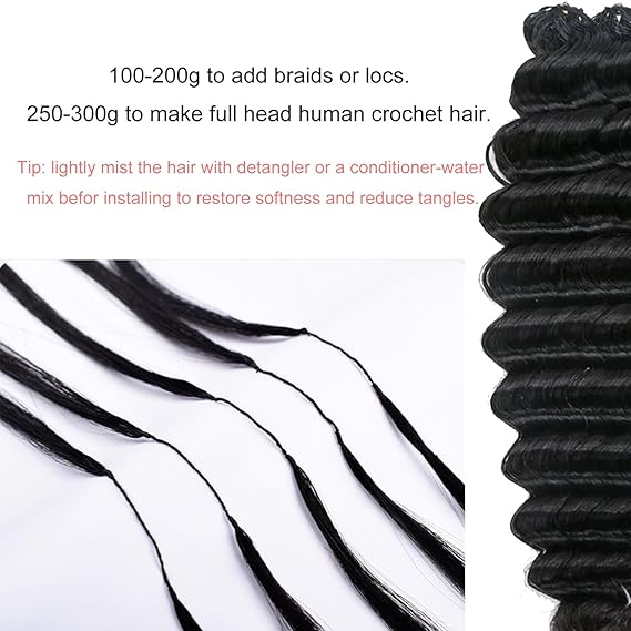 Virgin Human Hair Bundles Deep Wave Silky Soft Feather Crochet Hair Braids 100g/bundle Natural Color